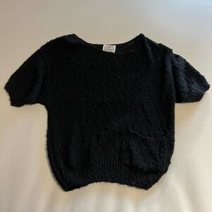 Thackery black boucle knit short sleeve sweater VINTAGE  M